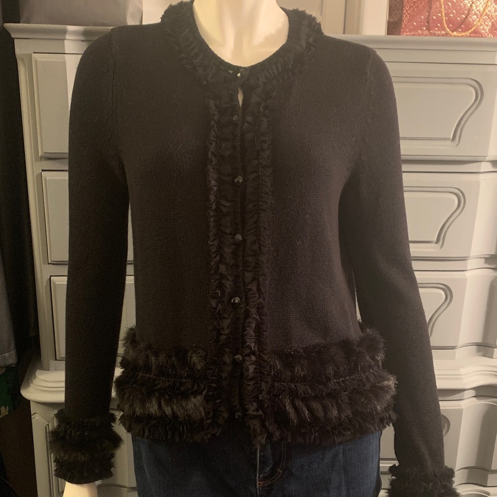 Glamorous Chico’s fur trim cardigan 0